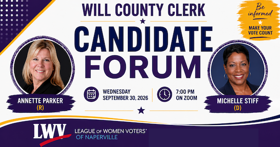 Will County Clerk Candidate Forum will be held on September 30 at 7 pm.